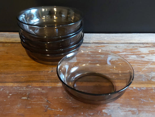 Set of X6 bowls Arcoroc France Vintage smoked glass