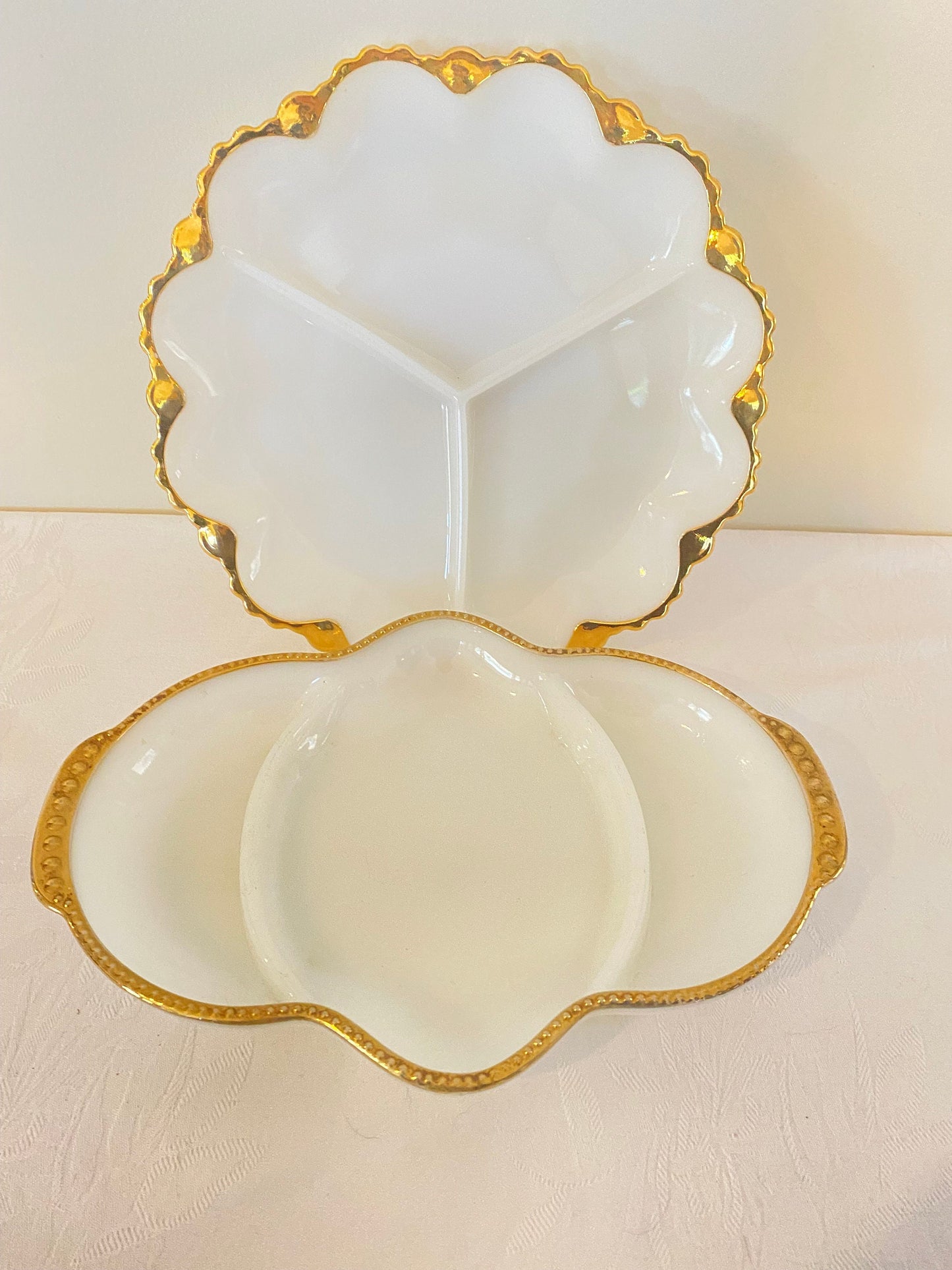 Milk Glass Crudite Dish and Divided Plate with Gold Trim