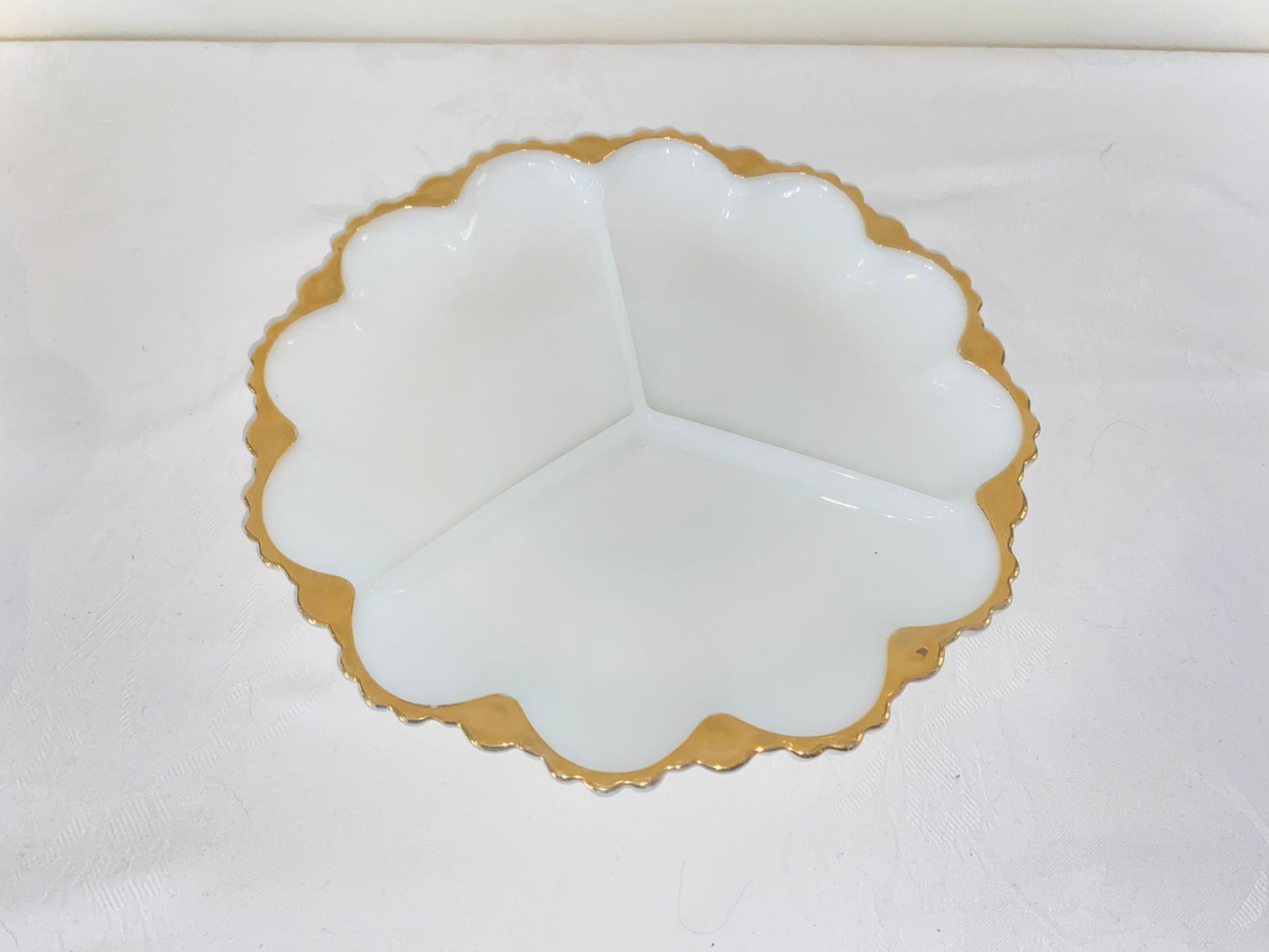 Milk Glass Crudite Dish and Divided Plate with Gold Trim