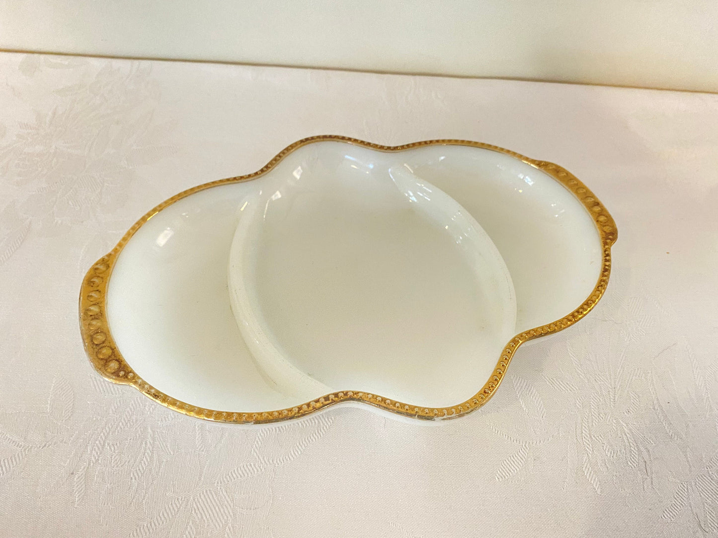 Milk Glass Crudite Dish and Divided Plate with Gold Trim