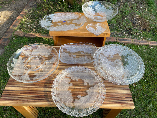 Set of 7 wedding plate vintage Crystal Studio Nova Japan "Winter rose"